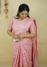 Blush Rose - Pushpavalli - Rich Banarasi Silk with Full Floral Weaving Body